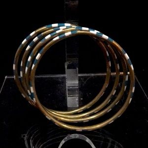 Teal, White & Brass Bangles